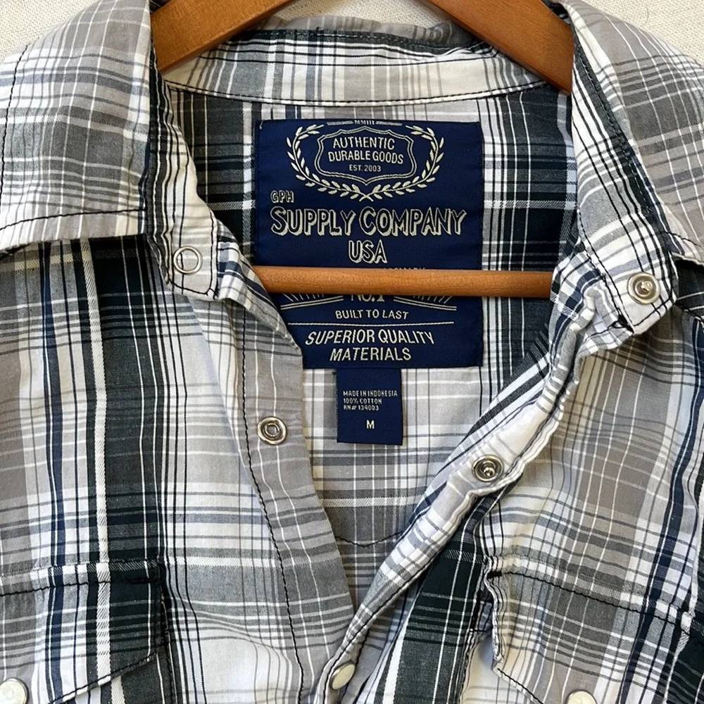 GPH Supply Company Navy and Gray Plaid Shirt Size M - Picture 2 of 4
